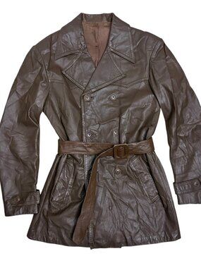 Vintage Leather Coat Princeton Brown Trench Retro Jacket Mens Small
